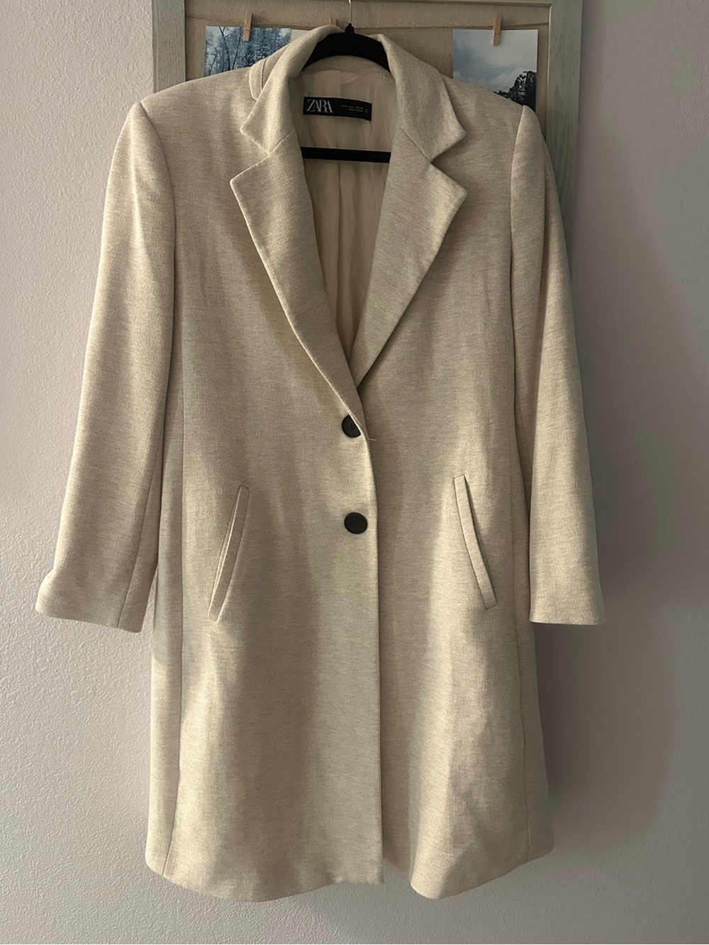 Extra-Long Zara Cream Beige Longline Blazer Coat Size L